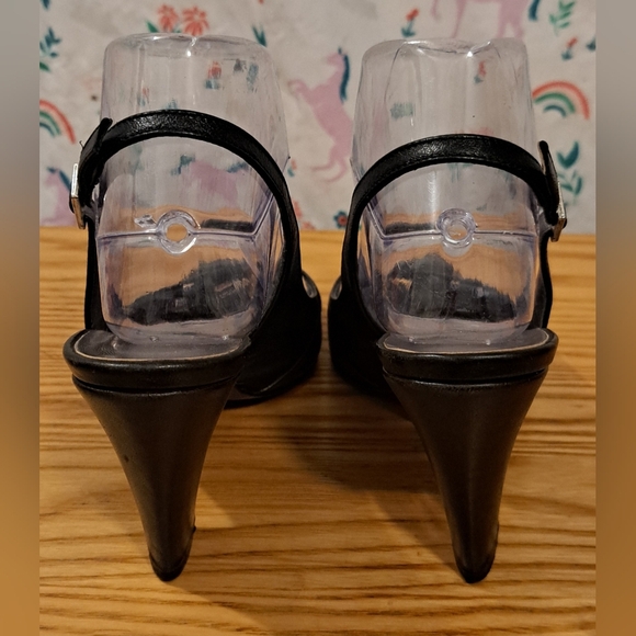 Vintage Valea Firenze Black Sheep Skin Sling Embellished Heel Pump Shoe SZ 6.5 - Picture 5 of 9